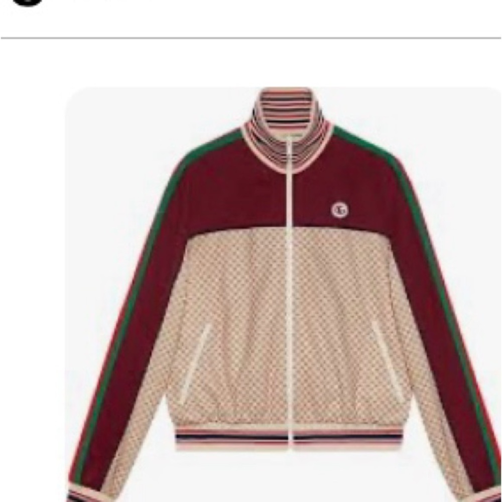 Gucci monogrammed zip front beige with micro gg burgundy detail